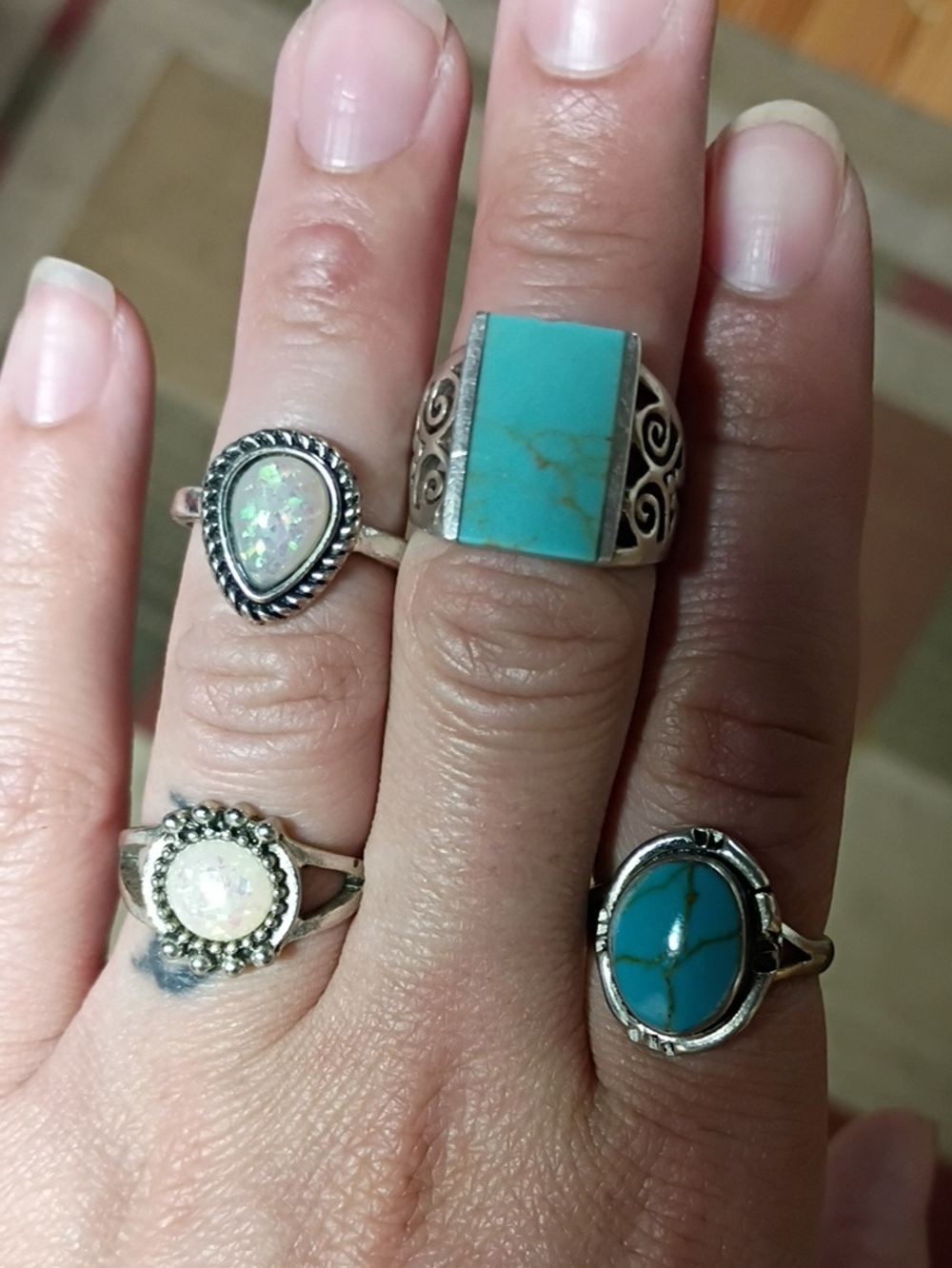 Sterling Silver Turquoise Statement Ring - Blue Turquoise Fashion Ring With Two